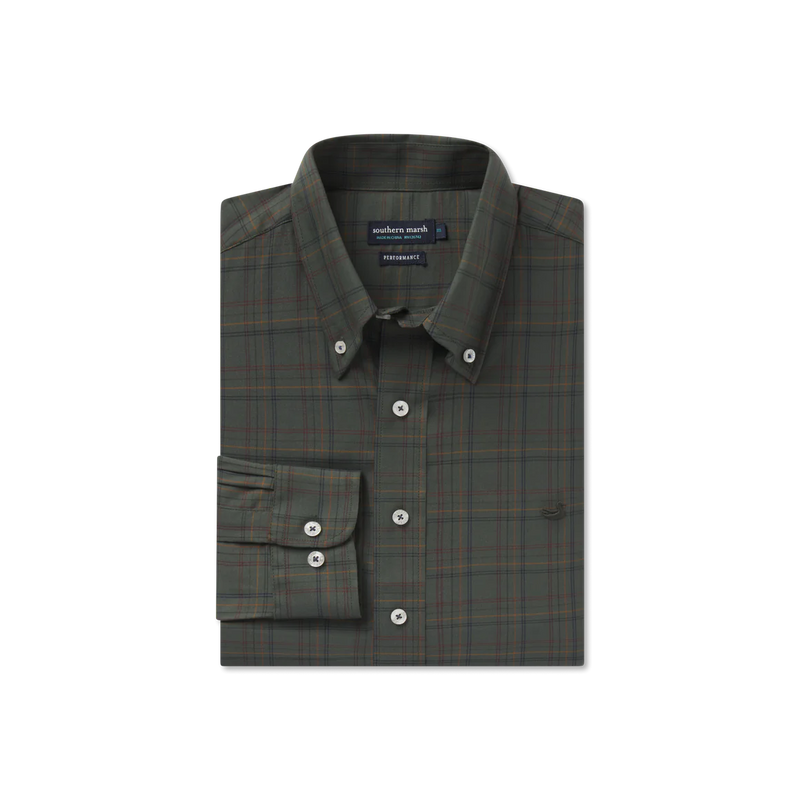 Chatham Lines Performance Dress Shirt Dark Olive & Navy