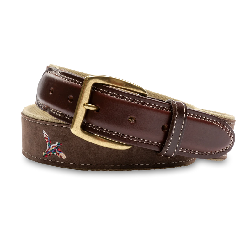 Embroidered Mallard Belt Brown